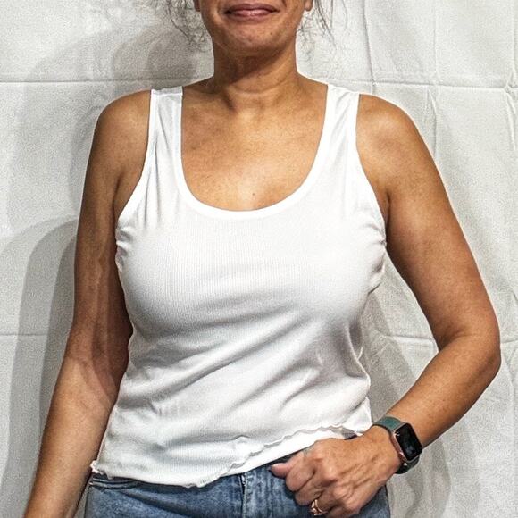 Wildfox Sport White Cropped Ribbed Tank Sz XL - Picture 1 of 12